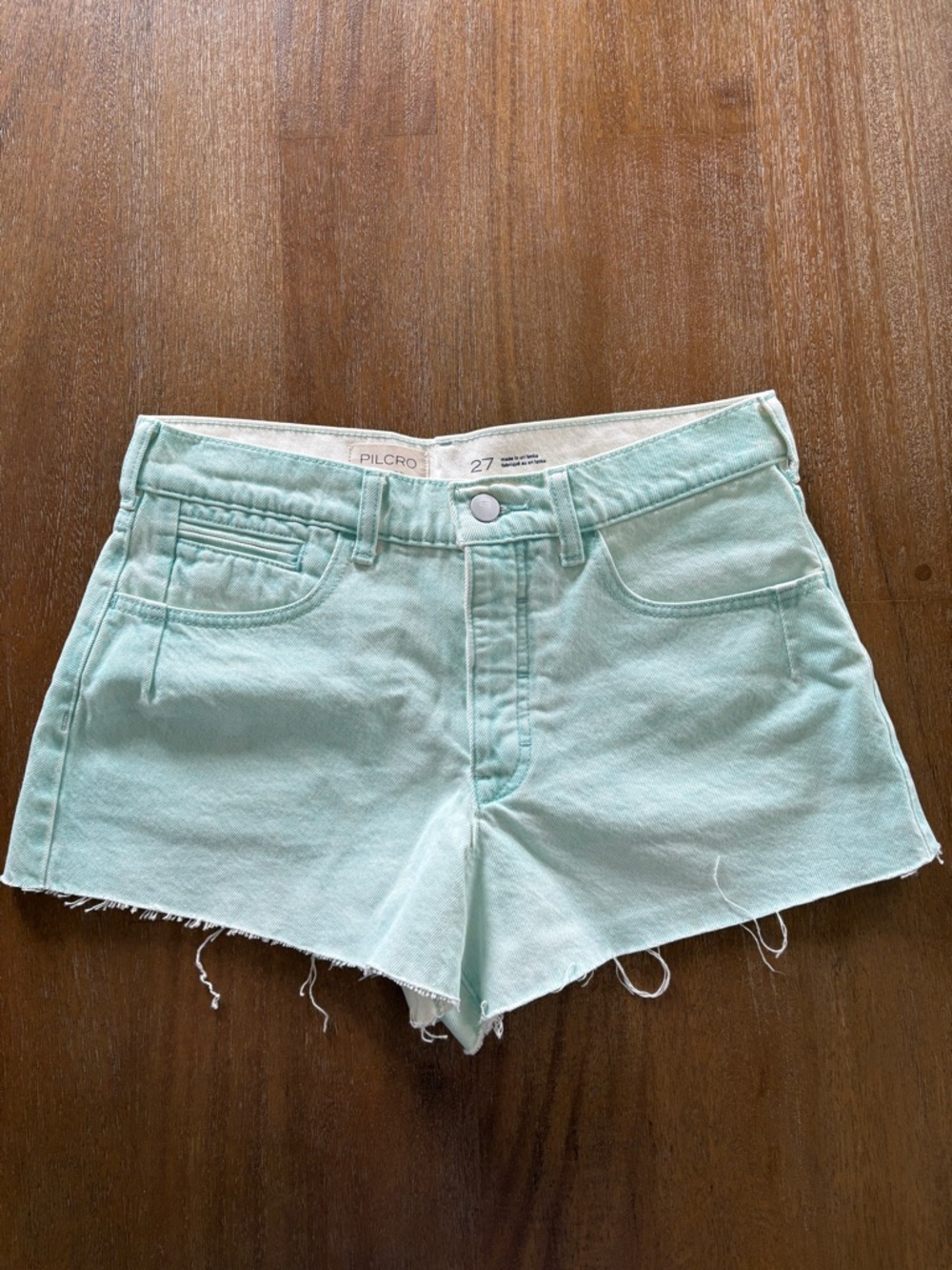 Pilcro Pastel Mint Denim Cutoff Shorts